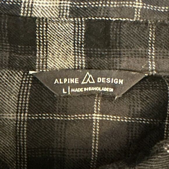 Alpine Design Flannel Shirt Mens Sz Large Black Gray Plaid L/S - Picture 3 of 7